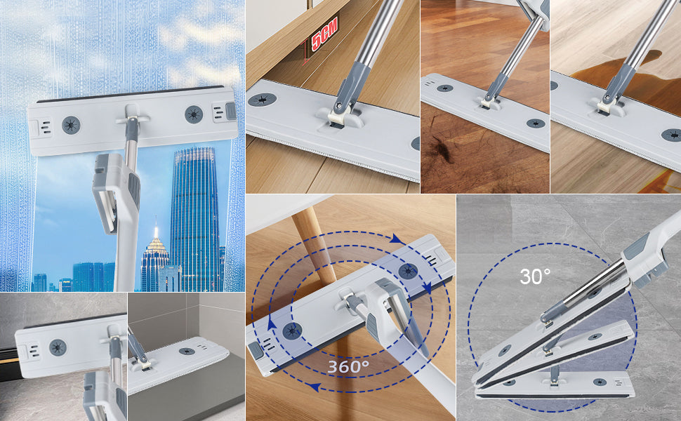 Serpillière plat auto-essoreur avec seau pliable