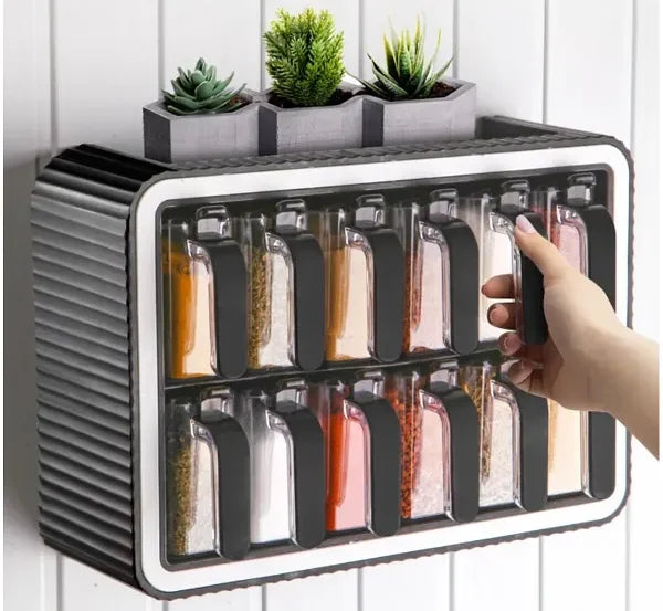 Set de 12 Pots à Épices avec Support & Cuillères Intégrées