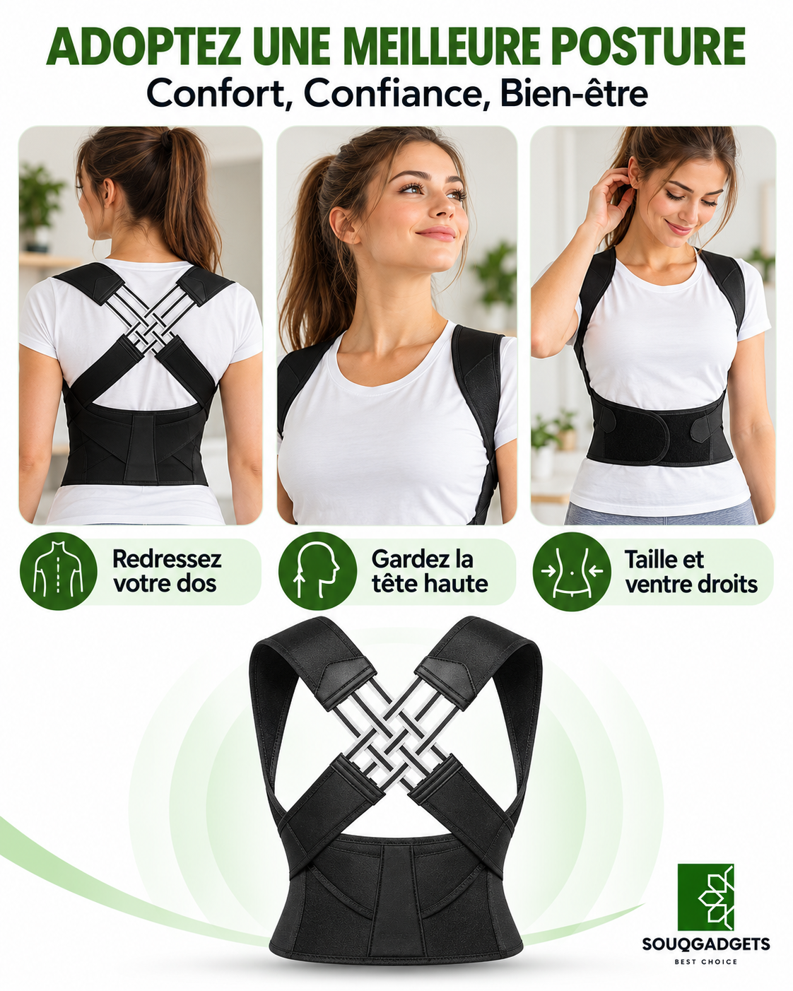Correcteur De Posture Pour Attelle Dorsale Réglable Hommes Et Femmes