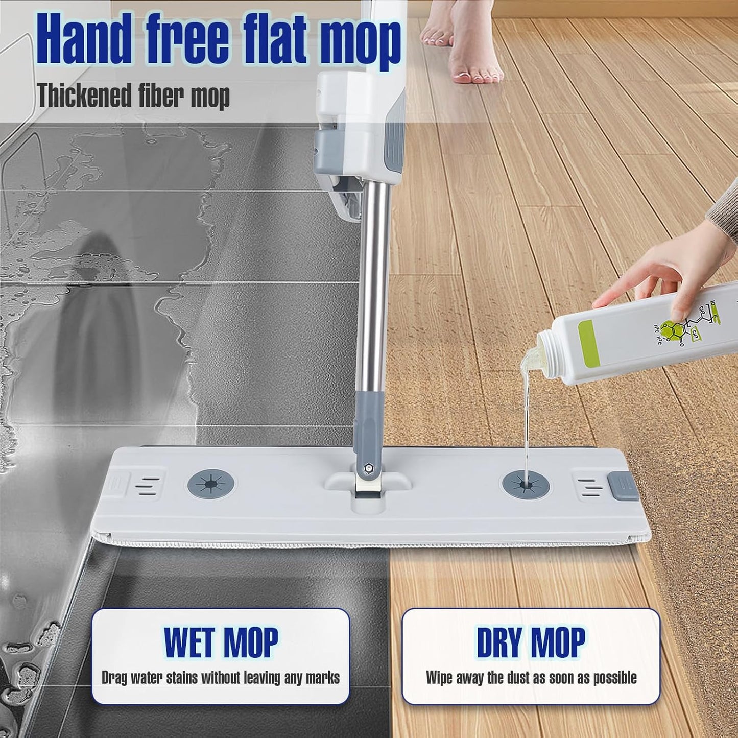 Serpillière plat auto-essoreur avec seau pliable