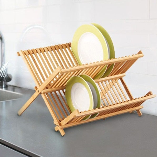 Égouttoir à vaisselle pliable en bambou