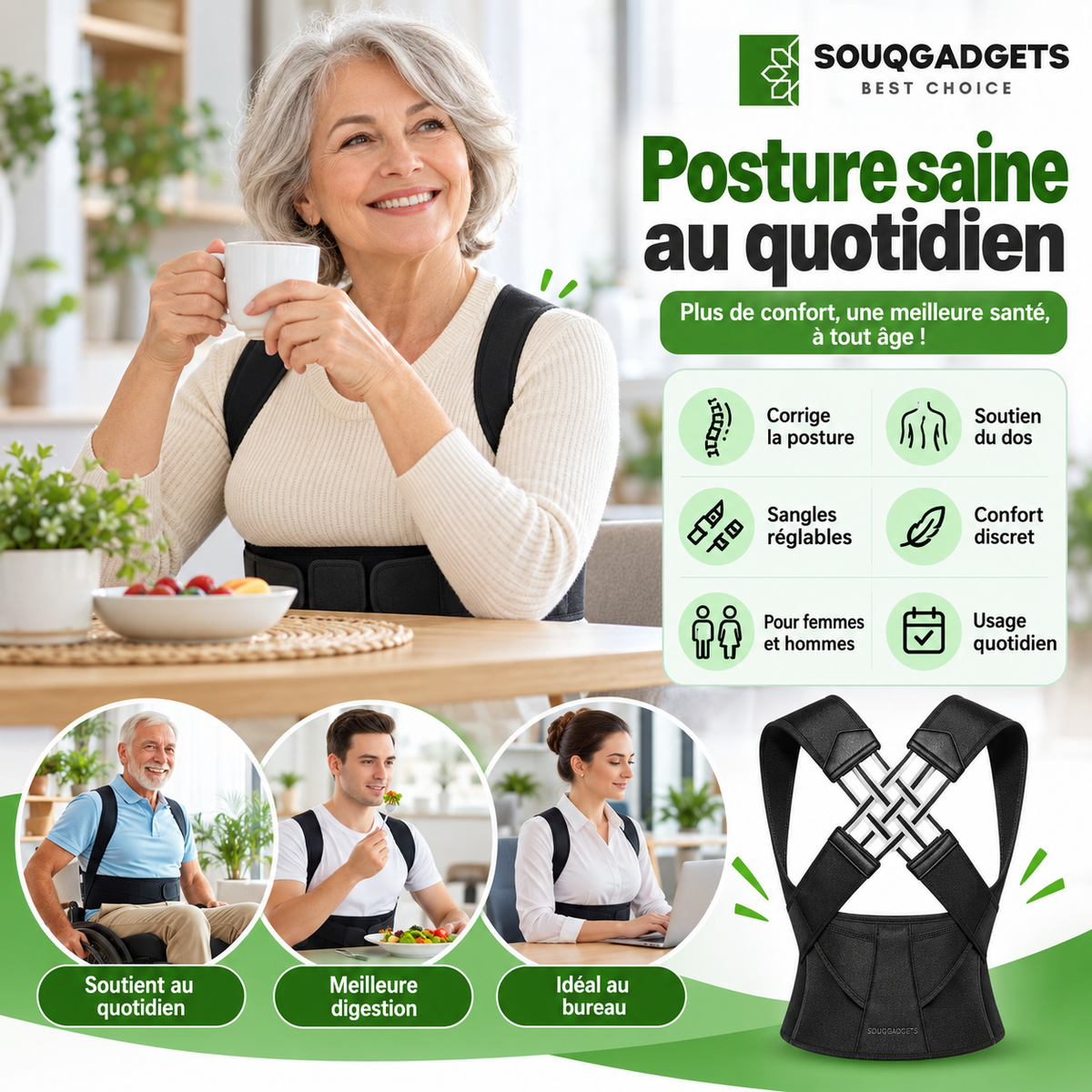 Correcteur De Posture Pour Attelle Dorsale Réglable Hommes Et Femmes
