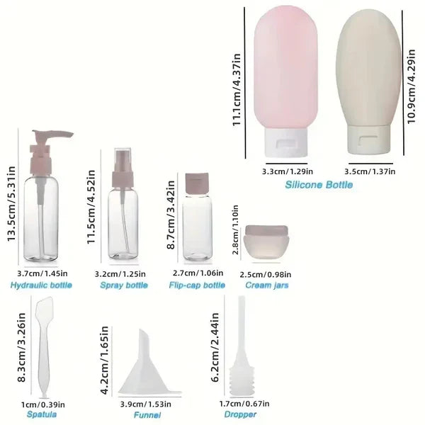 Ensemble de 11 flacons de voyage pour cosmétiques et articles de toilette