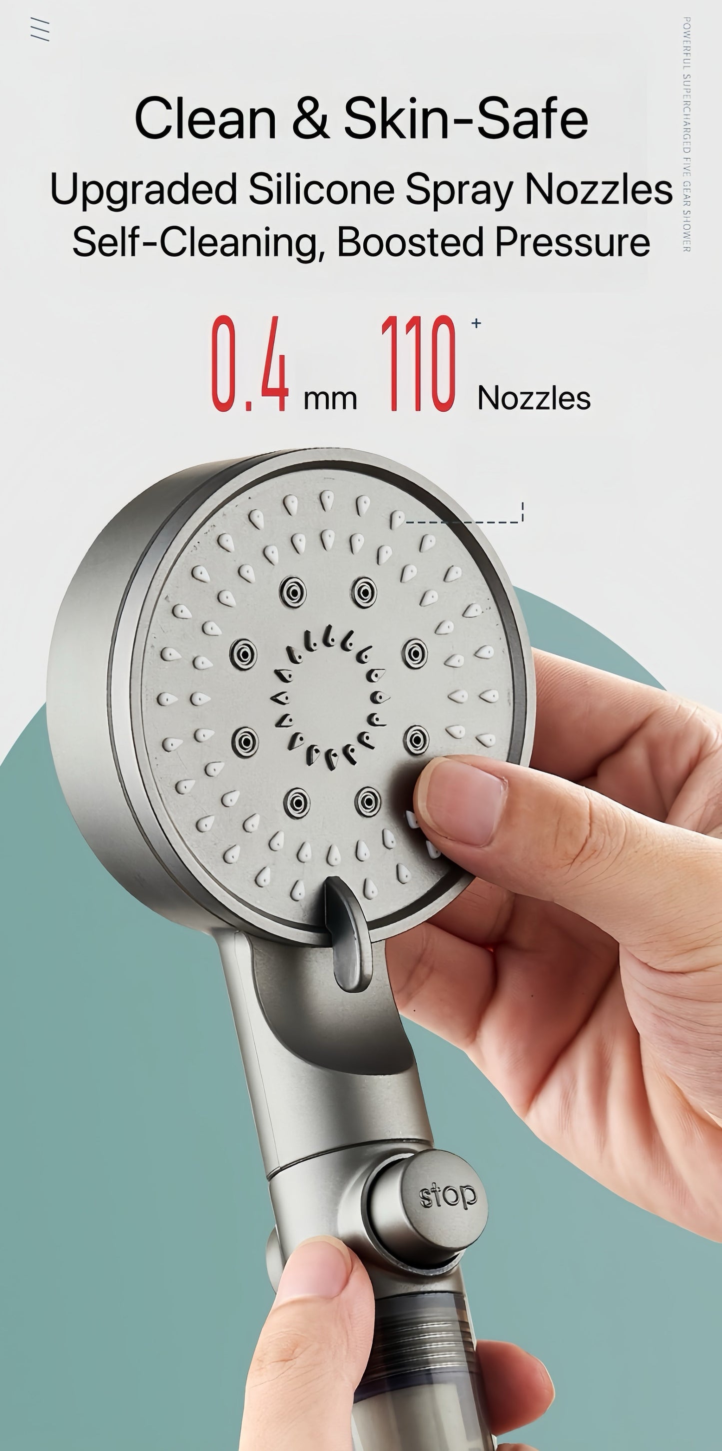 Pommeau de douche filtrant haute pression à 5 modes