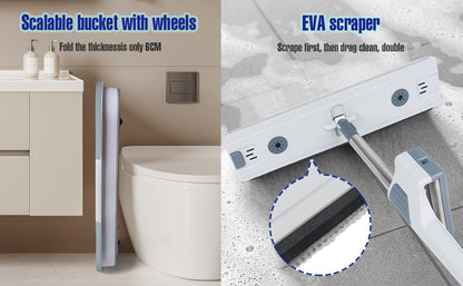 Serpillière plat auto-essoreur avec seau pliable