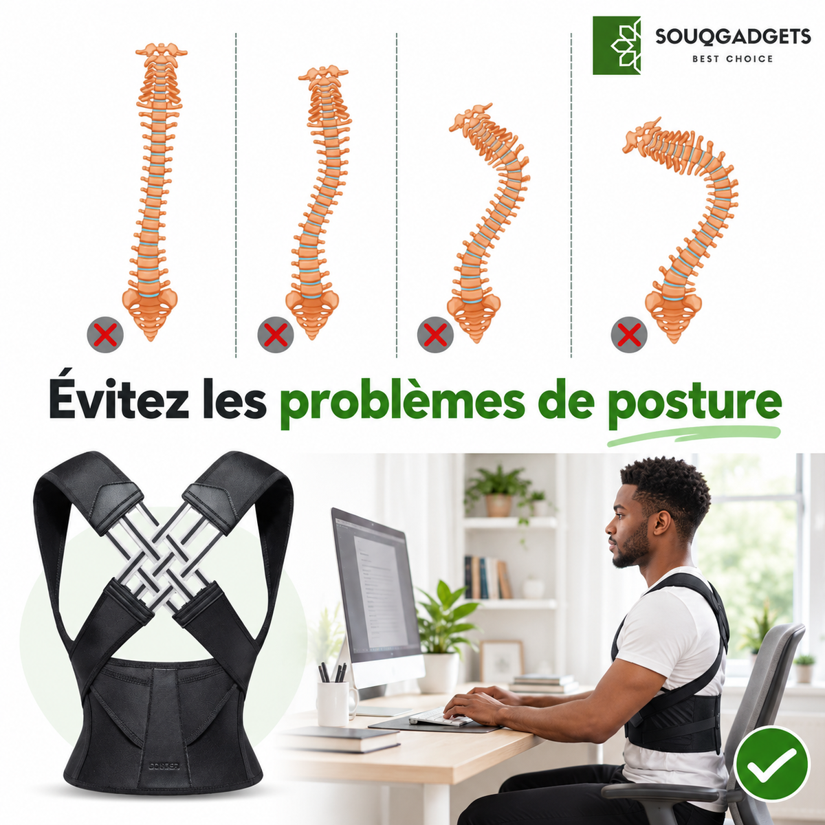 Correcteur De Posture Pour Attelle Dorsale Réglable Hommes Et Femmes