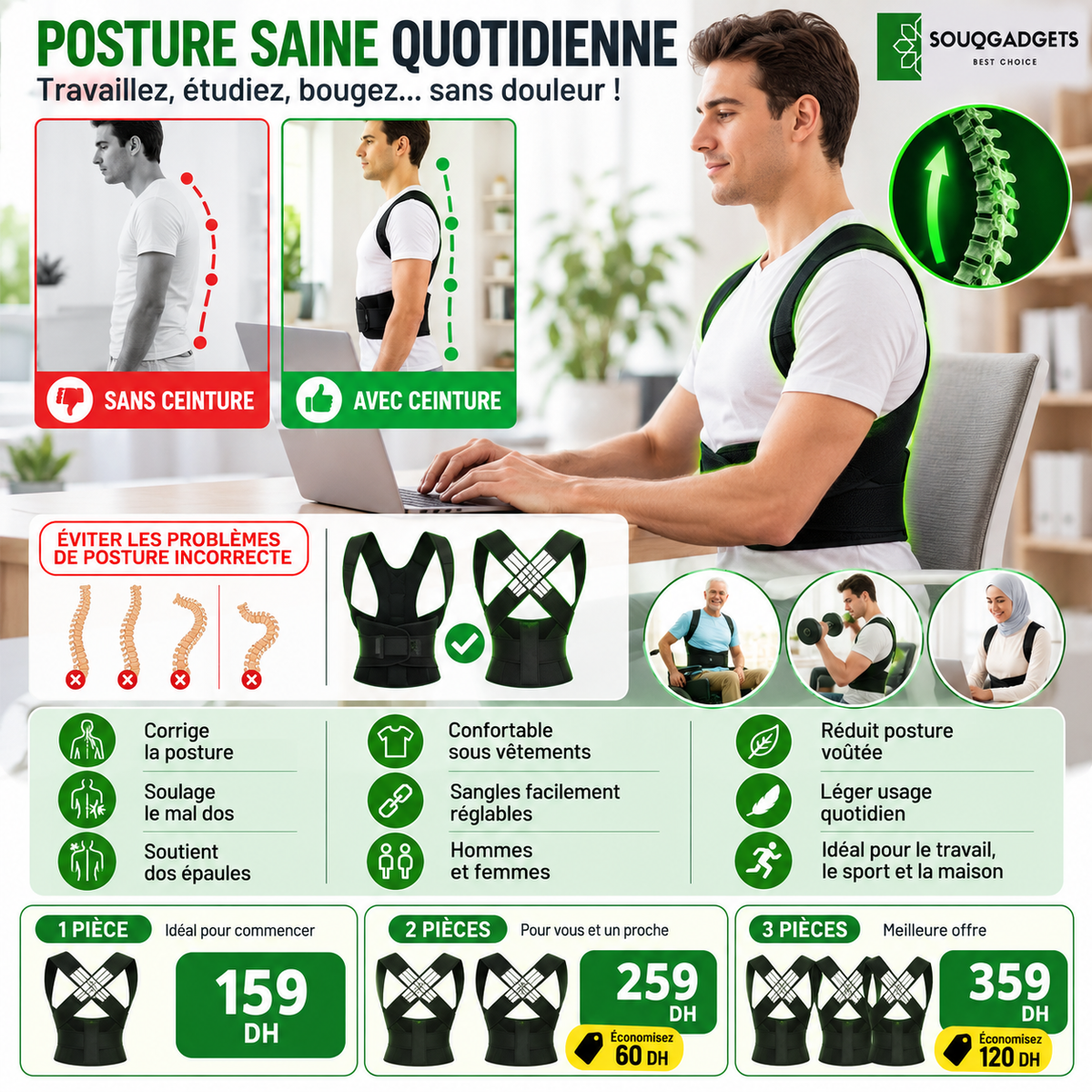 Correcteur De Posture Pour Attelle Dorsale Réglable Hommes Et Femmes